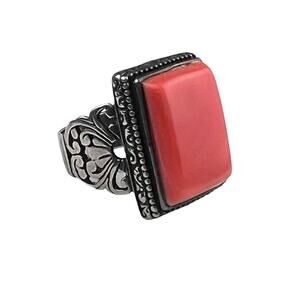 OTT Sterling Silver Ring Rectangle Orange Gemstone Agate Size 8